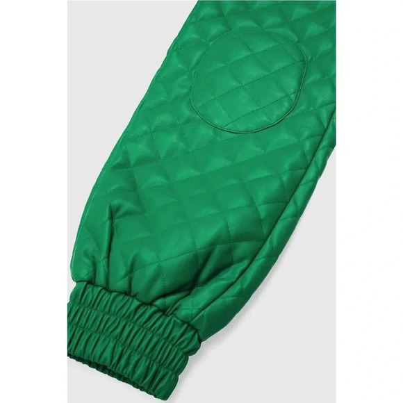 Maniere De Voir VEGAN LEATHER QUILTED JOGGERS Green Sz 8 Medium - Picture 3 of 16